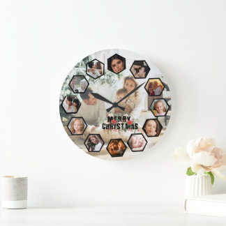 Custom Photos Collage Clock | Gift for Christmas ラージ壁時計