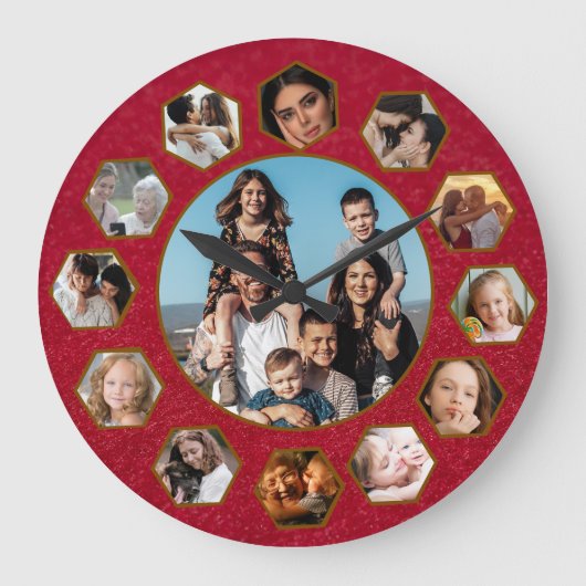 Custom Photos Collage Clock | Gift for Christmas ラージ壁時計 (正面)