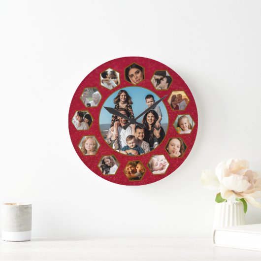 Custom Photos Collage Clock | Gift for Christmas ラージ壁時計 (ホーム)