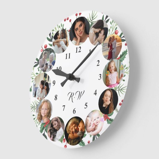 Custom Photos Collage Clock | Gift for Christmas ラージ壁時計 (傾斜)