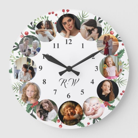 Custom Photos Collage Clock | Gift for Christmas ラージ壁時計 (正面)