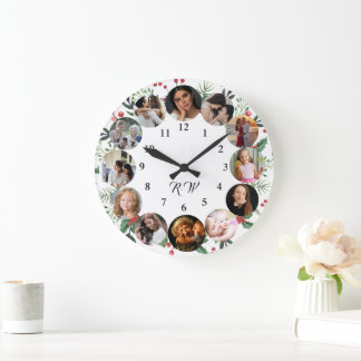 Custom Photos Collage Clock | Gift for Christmas ラージ壁時計