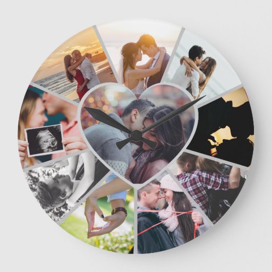 Custom Photos Collage Clock | Gift for Christmas ラージ壁時計 (正面)