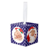 Custom Photos Santa Baby Snowflakes with Blue キューブオーナメント (正面アングル)
