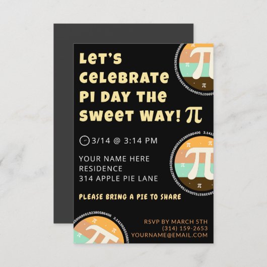 Custom Pi Day Pie Party Invitation Template Card 招待状 (正面/裏面)