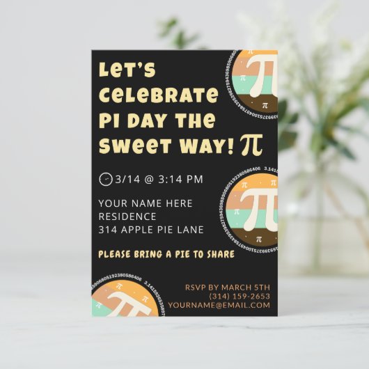 Custom Pi Day Pie Party Invitation Template Card 招待状 (スタンド正面)