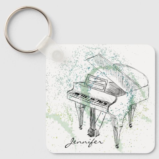 Custom Piano Illustration Art Drawing Music Lovers キーホルダー (正面)