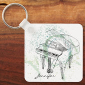 Custom Piano Illustration Art Drawing Music Lovers キーホルダー (正面)
