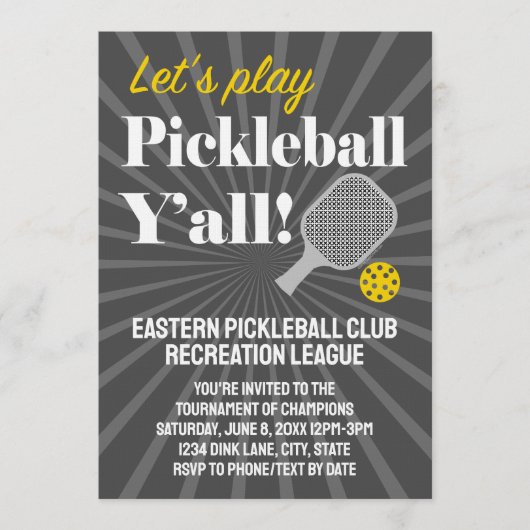 Custom Pickleball Invitations Tournament Team Club 招待状 (正面)