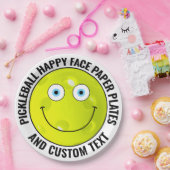 Custom Pickleball Party BLUE EYES Happy Face 9" ペーパープレート (パーティー)