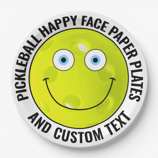 Custom Pickleball Party BLUE EYES Happy Face 9" ペーパープレート (正面)