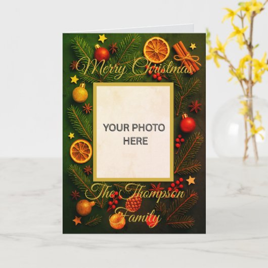 Custom Picture Old Fashioned Christmas カード (黄色い花)