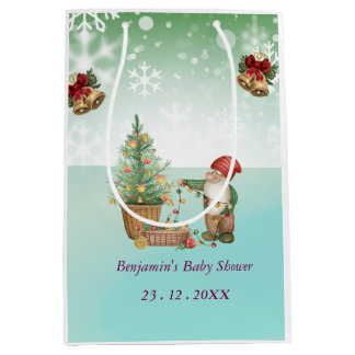 Custom Pine Star Baby Shower ミディアムペーパーバッグ