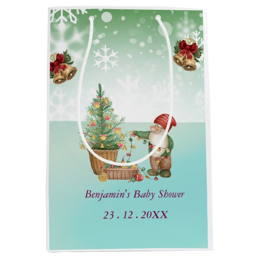 Custom Pine Star Baby Shower ミディアムペーパーバッグ (正面)