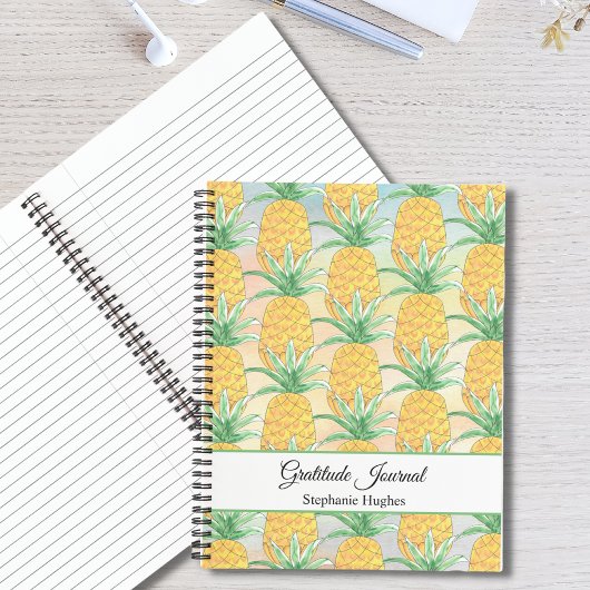 Custom Pineapple Watercolor Gratitude Journal ノートブック