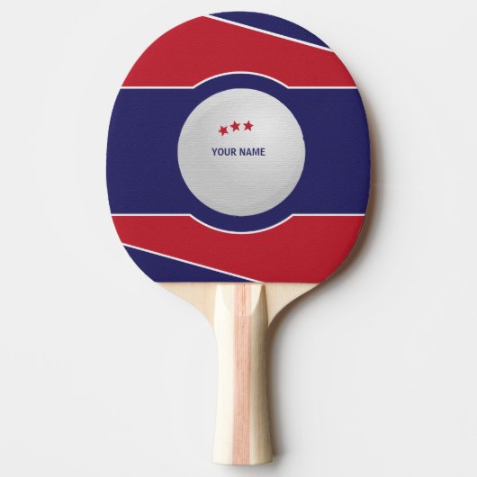 Custom Ping Pong Paddle, Red and Blue Sporty. 卓球ラケット (正面)