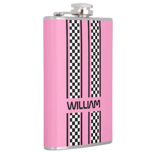 Custom pink & Black Race Sport Stripe フラスク (右)
