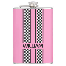 Custom pink & Black Race Sport Stripe フラスク