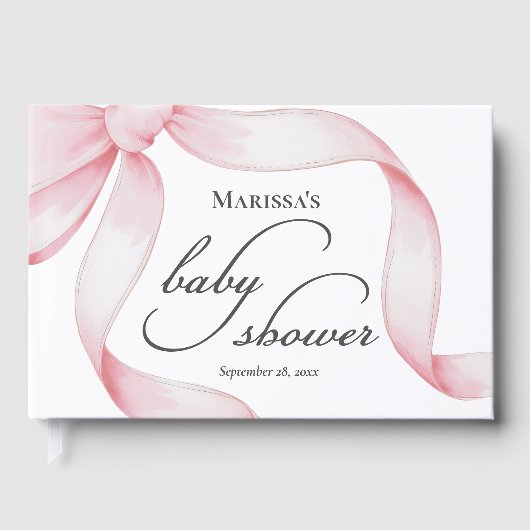 Custom Pink Bow Baby Shower ゲストブック (正面)