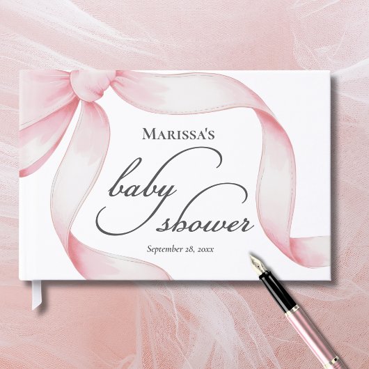 Custom Pink Bow Baby Shower ゲストブック