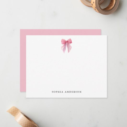 Custom Pink Bow Note Card ノートカード (正面/裏面インサイチュ)