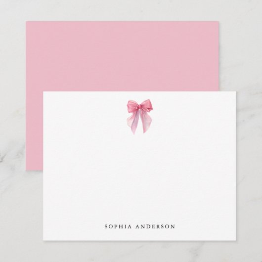 Custom Pink Bow Note Card ノートカード (正面/裏面)