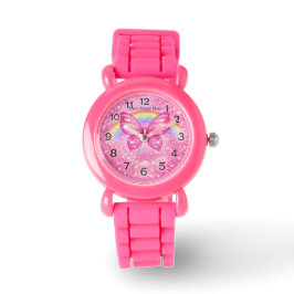 Custom Pink Butterfly Watch for Girls with Name 腕時計