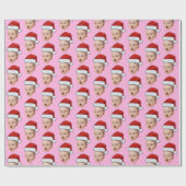 Custom Pink Christmas Face Photo Santa Hat  ラッピングペーパー (フラット)