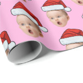 Custom Pink Christmas Face Photo Santa Hat  ラッピングペーパー (ロールコーナー)