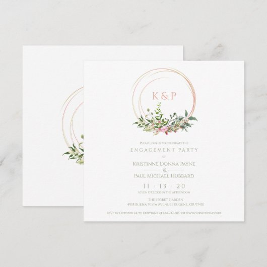 Custom Pink Elegant Garland Wreath Wedding Party 招待状 (正面/裏面)