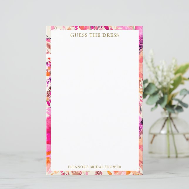 Custom Pink Floral Guess the Dress Bridal Game (スタンド正面)