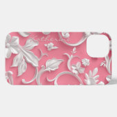 Custom Pink Floral iPhone Case| Cute| Pink & White iPhoneケース (裏面横)