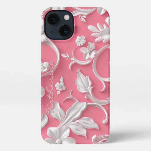 Custom Pink Floral iPhone Case| Cute| Pink & White iPhoneケース (裏面)