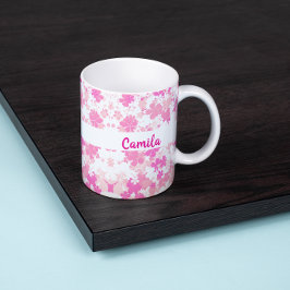 Custom Pink Floral Name Coffee Mug ジャンボコーヒーマグカップ