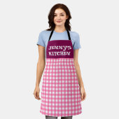 CUSTOM PINK GINGHAM KITCHEN APRON エプロン (着用した状態)
