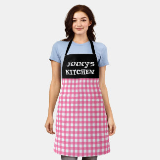 CUSTOM PINK GINGHAM KITCHEN APRON エプロン