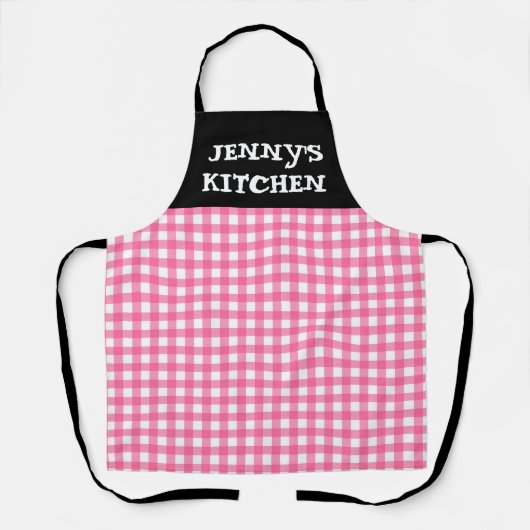 CUSTOM PINK GINGHAM KITCHEN APRON エプロン (正面)