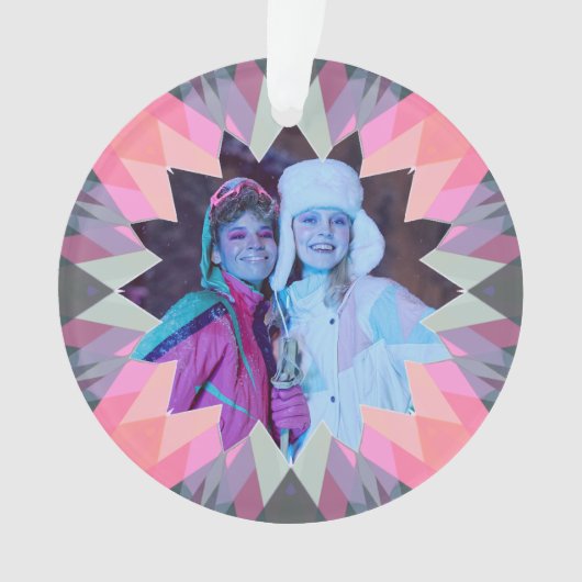 Custom Pink Gray Christmas Star Family Photo Gift オーナメント (正面)