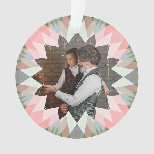 Custom Pink Gray Christmas Star Family Photo Gift オーナメント (正面)
