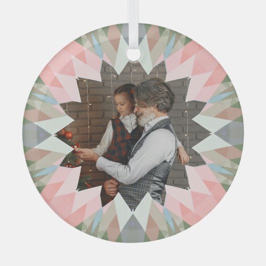 Custom Pink Gray Christmas Star Family Photo Gift ガラスオーナメント (正面)