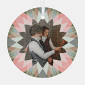Custom Pink Gray Christmas Star Family Photo Gift ガラスオーナメント (裏面)
