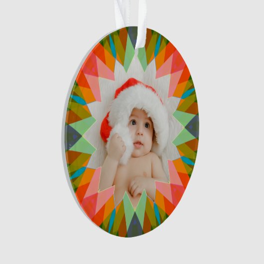 Custom Pink Green Christmas Star Photo Gift Tree オーナメント (正面)