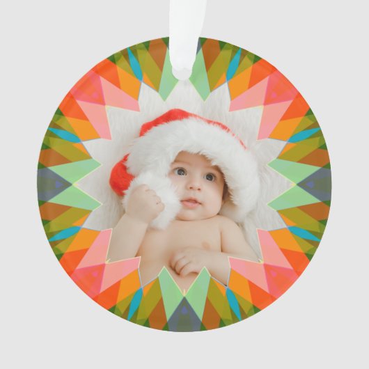 Custom Pink Green Christmas Star Photo Gift Tree オーナメント (正面)