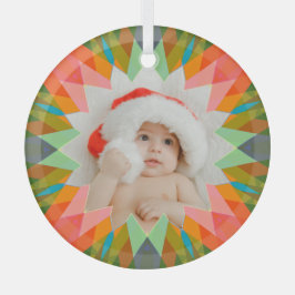 Custom Pink Green Christmas Star Photo Gift Tree ガラスオーナメント