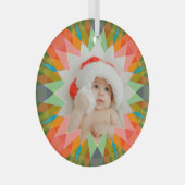 Custom Pink Green Christmas Star Photo Gift Tree ガラスオーナメント (正面右)