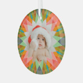 Custom Pink Green Christmas Star Photo Gift Tree ガラスオーナメント (正面左)