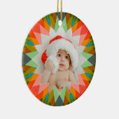 Custom Pink Green Christmas Star Photo Gift Tree セラミックオーナメント (右)