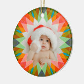 Custom Pink Green Christmas Star Photo Gift Tree セラミックオーナメント (左)