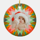 Custom Pink Green Christmas Star Photo Gift Tree セラミックオーナメント (裏面)