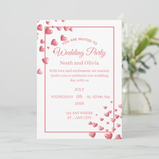 Custom Pink Heart Wedding Invitation Card 招待状 (スタンド正面)